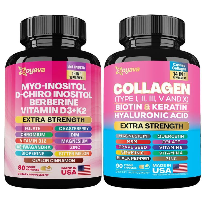 Blooming Balance Bundle: Zoyava Myo-Inositol & Collagen Supplement, All-in-One Multivitamin Combo, Made in USA with Extra Strength Ingredients