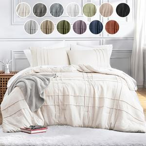 Soft Washed Pleated Comforter Set, Pintuck Pleated Bedding Sets, All Season Lightweight, Extra Softness Pre-Washed Microfiber Bed Set, Shams Stacie