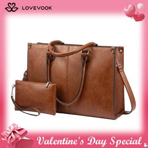 LOVEVOOK Valentine's Day Laptop Bag for Women, 15.6 inch Laptop Tote Bag Large Capacity Vintage Leather Work Bags for Women Computer Bag Office Briefcase Handbag, Gift for New Year.