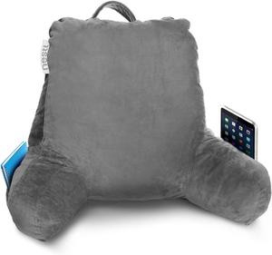 Nestl Reading Pillow with Arms – Back Pillow for Sitting in Bed, Shredded Memory Foam, Plush Cover, Pockets & Handle