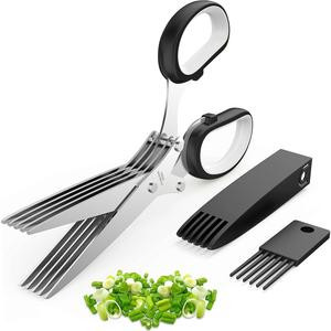 Herb Scissors, Kitchen Herb Shears Cutter with 5 Blades and Cover, Sharp Dishwasher Safe Kitchen Gadget - Black JOFUYU