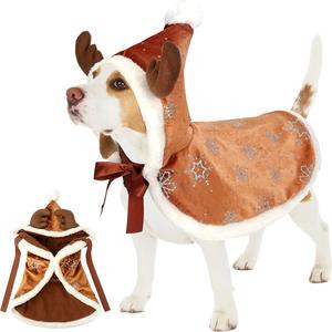 LiBa Dog Costume Christmas Dog Clothes Xmas Puppy Reindeer Elk Cloak Pet Cosplay Costumes Party Dressing up Dog Christmas Outfit for Medium Dogs Cats