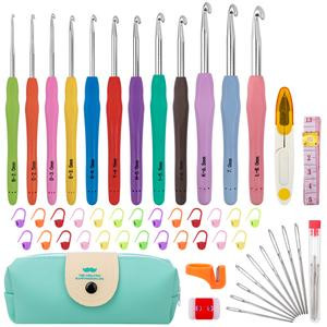 Crochet Hooks 12 Sizes Set with 51 Pack Yarn Crochet Kit for Beginners - Includes 25 Colorful Crochet Stitch Markers, 9 Darning Needles, 1 Scissors
