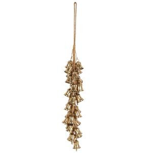 Gold Metal Cascading Cluster Indoor Outdoor Decorative Bells with Jute Hanging Rope