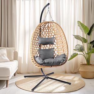 RIWENGO Single Hanging Egg Chair with Waterproof Cushion, Porch Swing 350lbs Weight Capacity Handwoven PE Rattan Basket Chair, Indoor & Outdoor Use