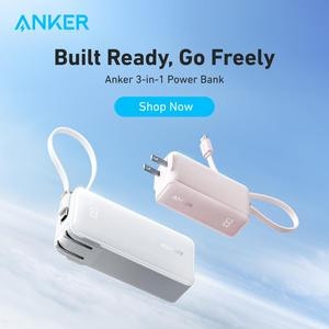 Anker 3in1 Power Bank Charger Block, 5,000mAh 10,000mAh Portable Charger with Built-in Cable and Foldable AC Plug, 30W Max Compact Battery Pack, for iPhone 15 Series, Galaxy, MacBook and More Accessories