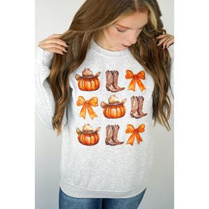 Pumpkins, Boots & Bows Crewneck Sweatshirt Comfort Long Sleeve
