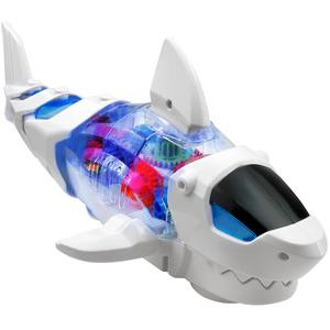 Electric Shark Toy for Kids - Lights & Sounds, Wiggling Body, Automatic Obstacle Avoidance, Transparent Gears, Easy Assembly, Educational Fun