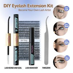 Star Candy DIY Eyelash Extension Kit Cosmetic Eyelashes Extensions D Curl 320 PCs Beginner Friendly, Lash Bond and Seal, Tweezer, DIY Eyelash Extension at Home Eye Makeup Salon Quality