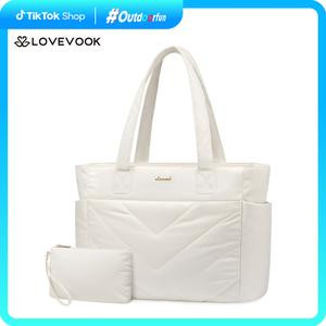 LOVEVOOK Puffer Tote Bag for Women, Outdoorfun Lightweight 15.6'' and 17.3'' Crossbody Puffy Bag with Multi Compartments, Quilted Shoulder Bag Handbag for Travel, Work,Commuting, EVeryday Bag