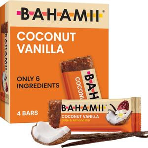 BAHAMII Coconut Vanilla Date Bars: Vegan, Gluten-Free, No Added Sugar, High-Fiber Energy Snack (4-Bars)