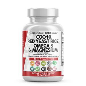 COQ10 200mg Red Yeast Rice Omega 3 Magnesium Complex 500mg Niacin Zinc Vitamin K2 D3 - Health Support Vitamins for Women and Men with Vitamin B3, Coenzyme Q10 - Made in USA 60 Caps