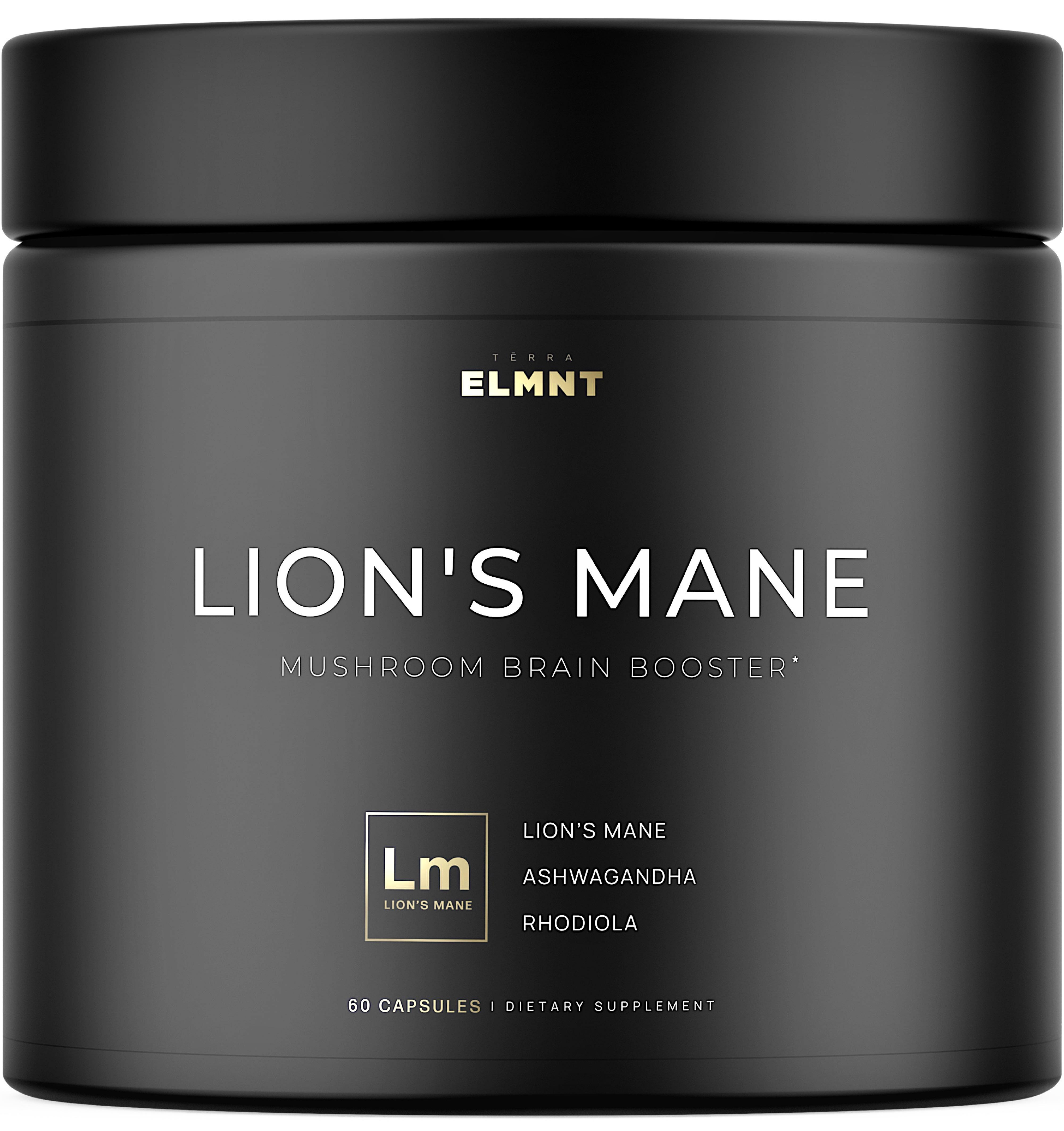 ELMNT 20,000mg 16x Strength Lions Mane Super Nootropic + Adaptogens Brain Supplement - Highest Potency Lion's Mane Extract 50% Polysaccharides w. Ashwagandha & Rhodiola for Focus, Energy, Memory