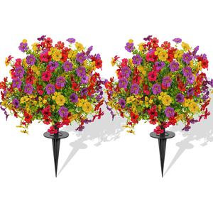 23" Set of 2 Artificial Boxwood Topiary Ball with Violet Flowers with Spikes for Outdoor , UV Resistant Faux Greenery Shrubs, Realistic Fake Bushes Plants for Garden, Yard, Front Porch, Patio Decor Bouquet housewarming gift