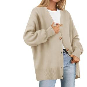 ZESICA Women's 2025 Casual Long Sleeve Button Down Cardigan Sweaters V Neck Open Front Knit Loose Oversized Sweater Coat Knitwear Womenswear Lady