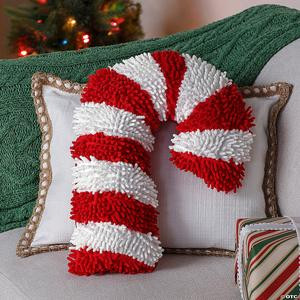Fun Express Red & White Striped Candy Cane Chenille Pillow, 9 3/4" x 16"