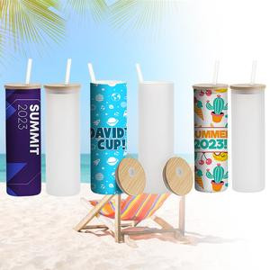 MHM Glass Sublimation Tumblers Sublimation Glass Blank Tumbler Skinny Frosted 20oz with Bamboo Lid and Straw Sublimation Cups Frosted Glass Sublimation Tumbler Bottle Drinkware