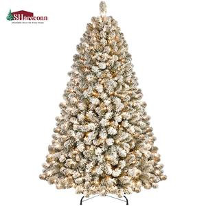 SHareconn 2025 4/5/6/7.5/9FT Pre-lit Warm Lights Snow Flocked Artificial Christmas Tree with Dense Branches, Deluxe Design, Ideal Holiday Decoration