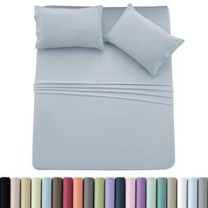 LUX DECOR 4 Pc Solid Bed Sheets Brushed Microfiber 16" Deep Pocket Sheets & Embroidered Pillowcases Fade Resistant All Season Bedding #labourdaysale