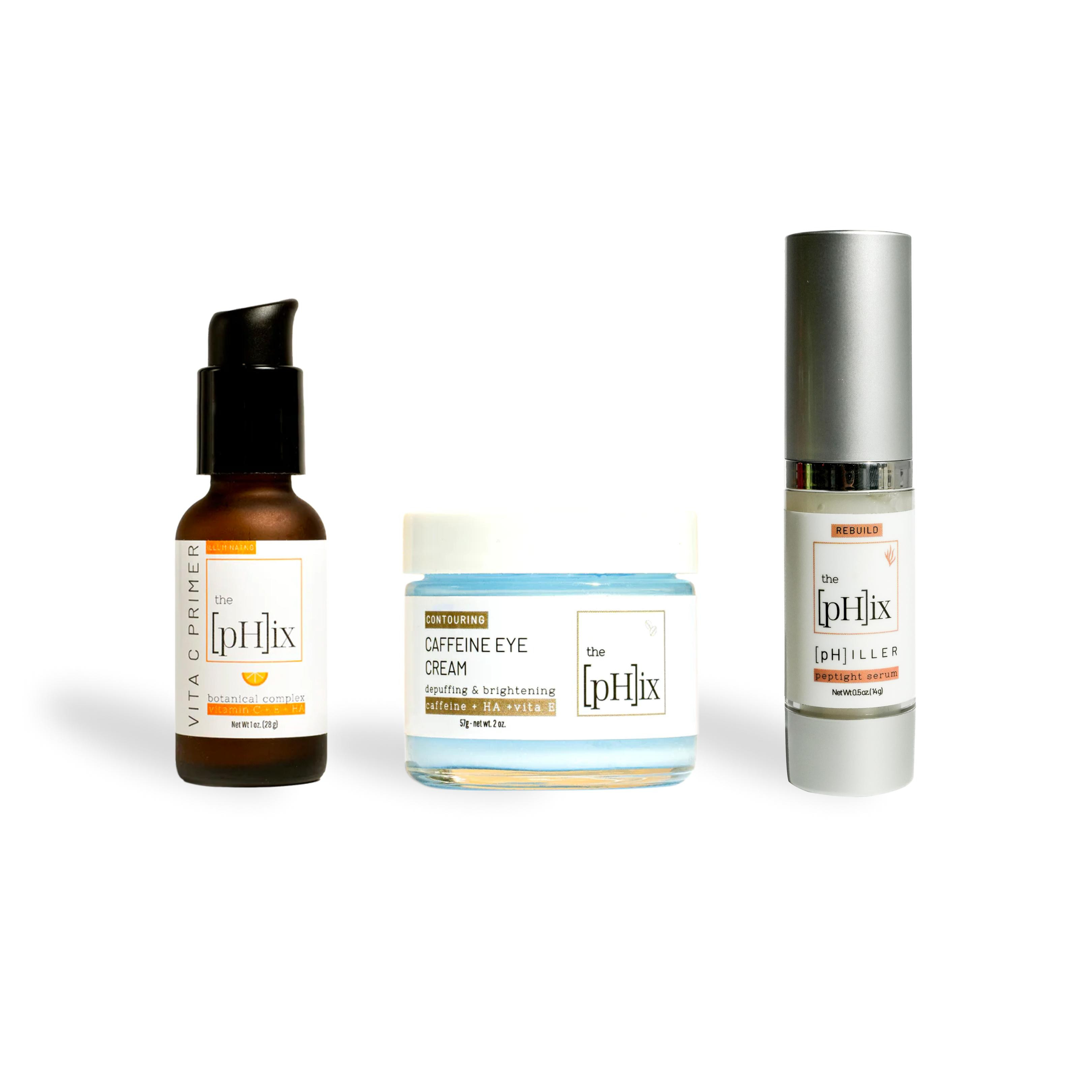 {Tiktok Beauty Bundle} Anti Aging Serums  - Caffeine Eye cream for depuffing + tightening Philler Peptide + Vitamin C Primer for Skin Barrier Health - Skincare Routine