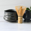 Black Ceramic Matcha Set - Japanese Matcha Bowl, Bamboo Matcha Whisk and Whisk Holder - Handcrafted Matcha Cup, 100 Prongs Chasen