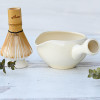 White Ceramic Matcha Set - Japanese Matcha Bowl with Spout and Handle, Bamboo Matcha Whisk and Whisk Holder - Handcrafted Matcha Cup, 100 Prongs Chasen