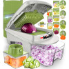 Mueller Pro-Series All-in-One, 12 Blade Mandoline Slicer for Kitchen, Food Chopper, Vegetable Slicer and Spiralizer, Cutter, Dicer, Grater, Kitchen Gadgets Sets with Container, White Sand/Pastel Green