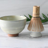 White Ceramic Matcha Set - Japanese Matcha Bowl, Bamboo Matcha Whisk and Whisk Holder - Handcrafted Matcha Cup, 100 Prongs Chasen