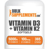 BulkSupplements.com Vitamin D3 + K2 Softgels - Fitness Supplements - Dietary Supplements - 365 Softgels - 5000iu of Vitamin D3 & 100mcg of Vitamin K2 per Serving