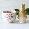 Manyou-Sakura Ceramic Matcha Set - Japanese Matcha Bowl, Bamboo Matcha Whisk and Whisk Holder - Handcrafted Matcha Cup, 100 Prongs Chasen