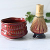 Red Ceramic Matcha Set - Japanese Matcha Bowl, Bamboo Matcha Whisk and Whisk Holder - Handcrafted Matcha Cup, 100 Prongs Chasen