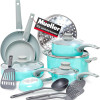 Mueller 16-Piece Non-Stick Stone Cookware Set with Steamer and Glass Lids, Turquoise
