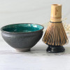 Blue and Black Ceramic Matcha Set - Japanese Matcha Bowl, Bamboo Matcha Whisk and Whisk Holder - Handcrafted Matcha Cup, 100 Prongs Chasen