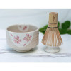 Beige Flowers Ceramic Matcha Set - Japanese Matcha Bowl, Bamboo Matcha Whisk and Whisk Holder - Handcrafted Matcha Cup, 100 Prongs Chasen