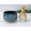 Dark Blue Ceramic Matcha Set - Japanese Matcha Bowl, Bamboo Matcha Whisk and Whisk Holder - Handcrafted Matcha Cup, 100 Prongs Chasen